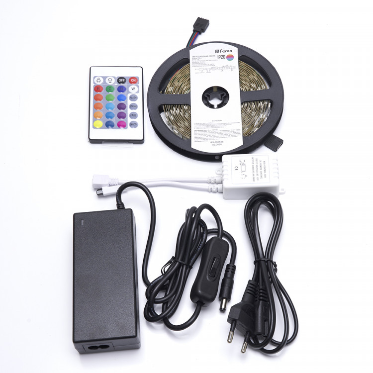 Cветодиодная LED лента Feron LS606, готовый комплект 3м 60SMD(5050)/м 14.4Вт/м IP20 12V RGB