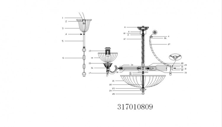 317010809 Афродита 6*60W E27+3*60W Е14 220 V люстра