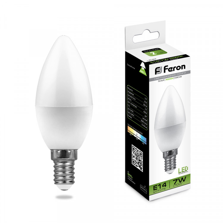 Лампа светодиодная Feron LB-97 Свеча E14 7W 4000K