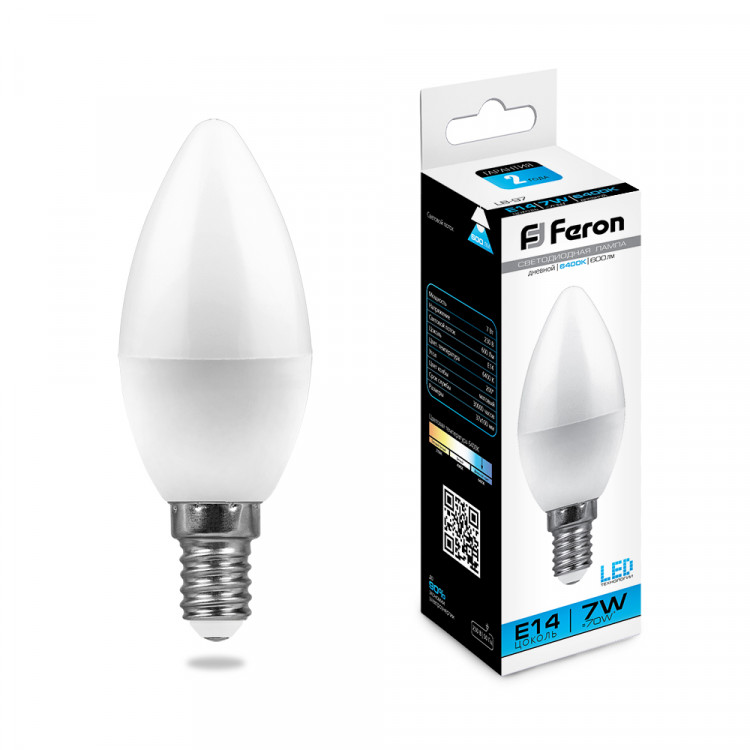 Лампа светодиодная Feron LB-97 Свеча E14 7W 6400K