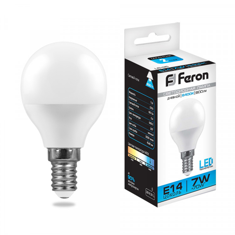 Лампа светодиодная Feron LB-95 Шарик E14 7W 6400K